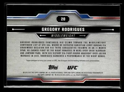 2025 Topps Chrome UFC #20 Gregory Rodrigues Purple Refractor - UFC/MMA Card Single