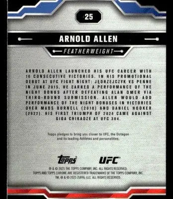 2025 Topps Chrome UFC #25 Arnold Allen Negative Refractor - UFC/MMA Card Single