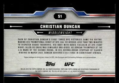 2025 Topps Chrome UFC #51 Christian Duncan - UFC/MMA Card Single