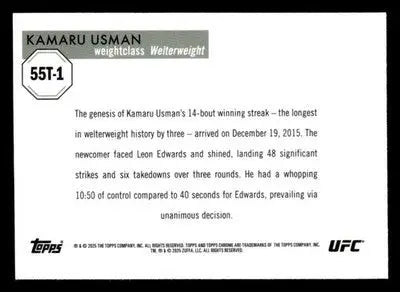 2025 Topps Chrome UFC #55T-1 Kamaru Usman - UFC/MMA Card Single
