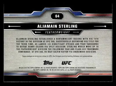 2025 Topps Chrome UFC #64 Aljamain Sterling - UFC/MMA Card Single