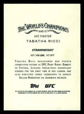 2025 Topps Chrome UFC #AAG-12 Tabatha Ricci Allen & Ginter - UFC/MMA Card Single
