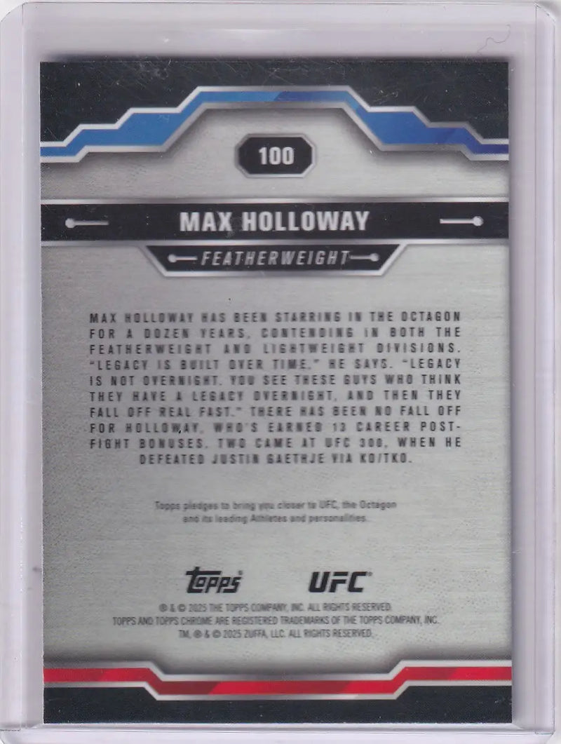 2025 Topps Chrome UFC Red White & Blue Refractor #100 Max Holloway - MMA - UFC/MMA Card Single