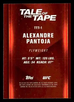 2025 Topps Chrome UFC #TTT-1 Alexandre Pantoja Tale of the Tape - UFC/MMA Card Single