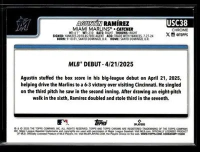2025 Topps Chrome Update Agustín Ramírez #USC38 X-Fractors RC Miami Marlins