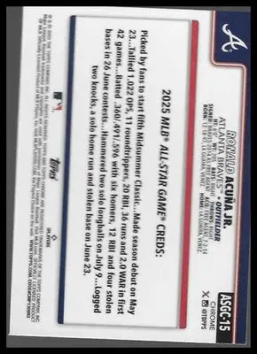 2025 Topps Chrome Update #ASGC-15 Ronald Acuña Jr. 2025 All-Star Game