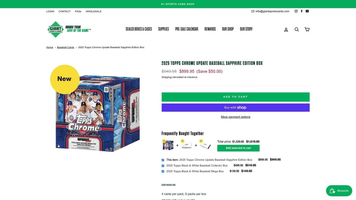 2025 Topps Chrome Update Baseball Sapphire Edition Box