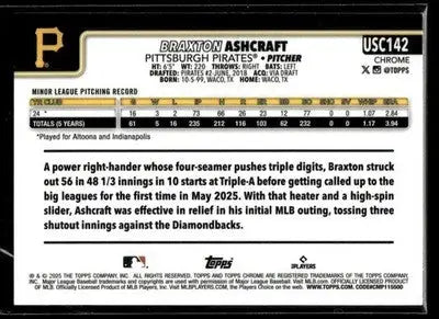 2025 Topps Chrome Update Braxton Ashcraft #USC142 RC Pittsburgh Pirates