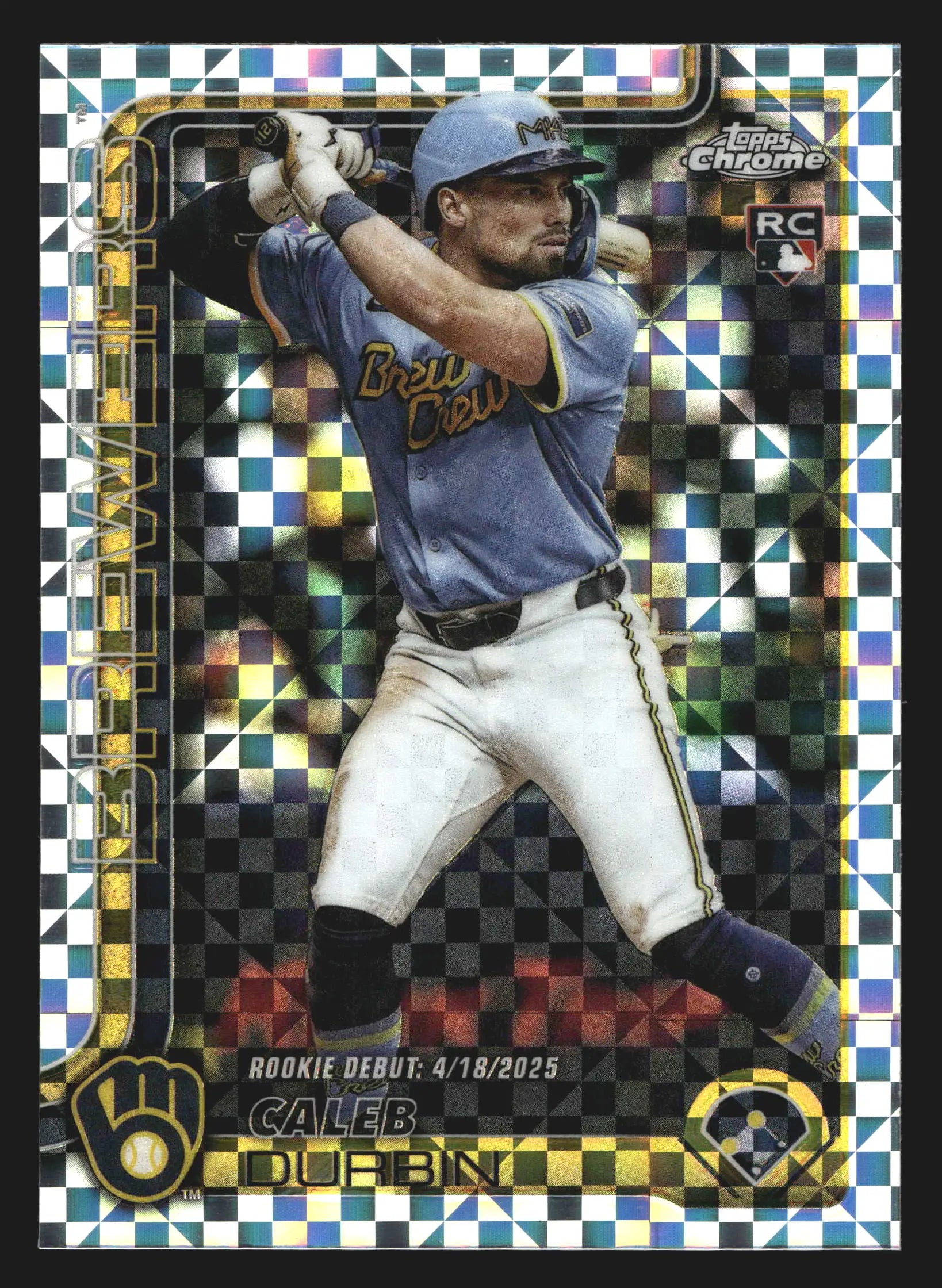 2025 Topps Chrome Update Caleb Durbin #USC112 X-Fractor Brewers RC - Baseball Card Single