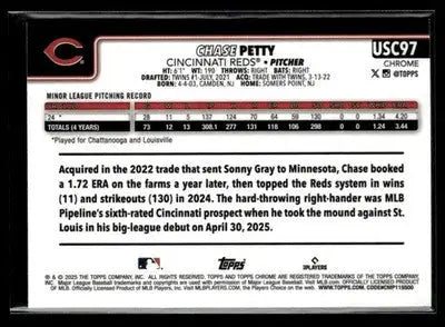 2025 Topps Chrome Update Chase Petty #USC97 X-Fractors RC Cincinnati Reds
