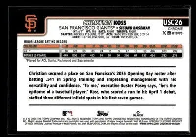 2025 Topps Chrome Update Christian Koss #USC26 X-Fractors RC SF Giants
