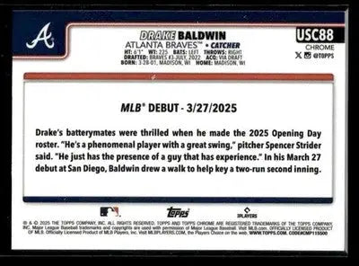 2025 Topps Chrome Update Drake Baldwin #USC88 RC Atlanta Braves