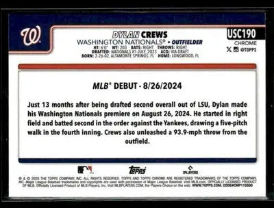 2025 Topps Chrome Update Dylan Crews #USC190 Washington Nationals