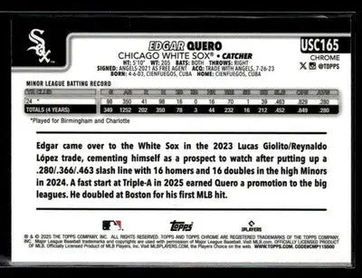 2025 Topps Chrome Update Edgar Quero #USC165 X-Fractors RC Chicago White Sox