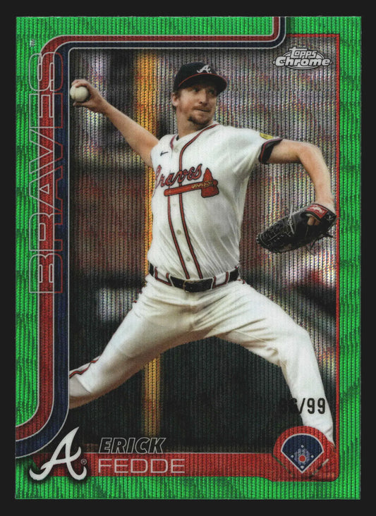 2025 Topps Chrome Update Erick Fedde #USC89 Green Wave Refractor /99 Braves - Baseball Card Single