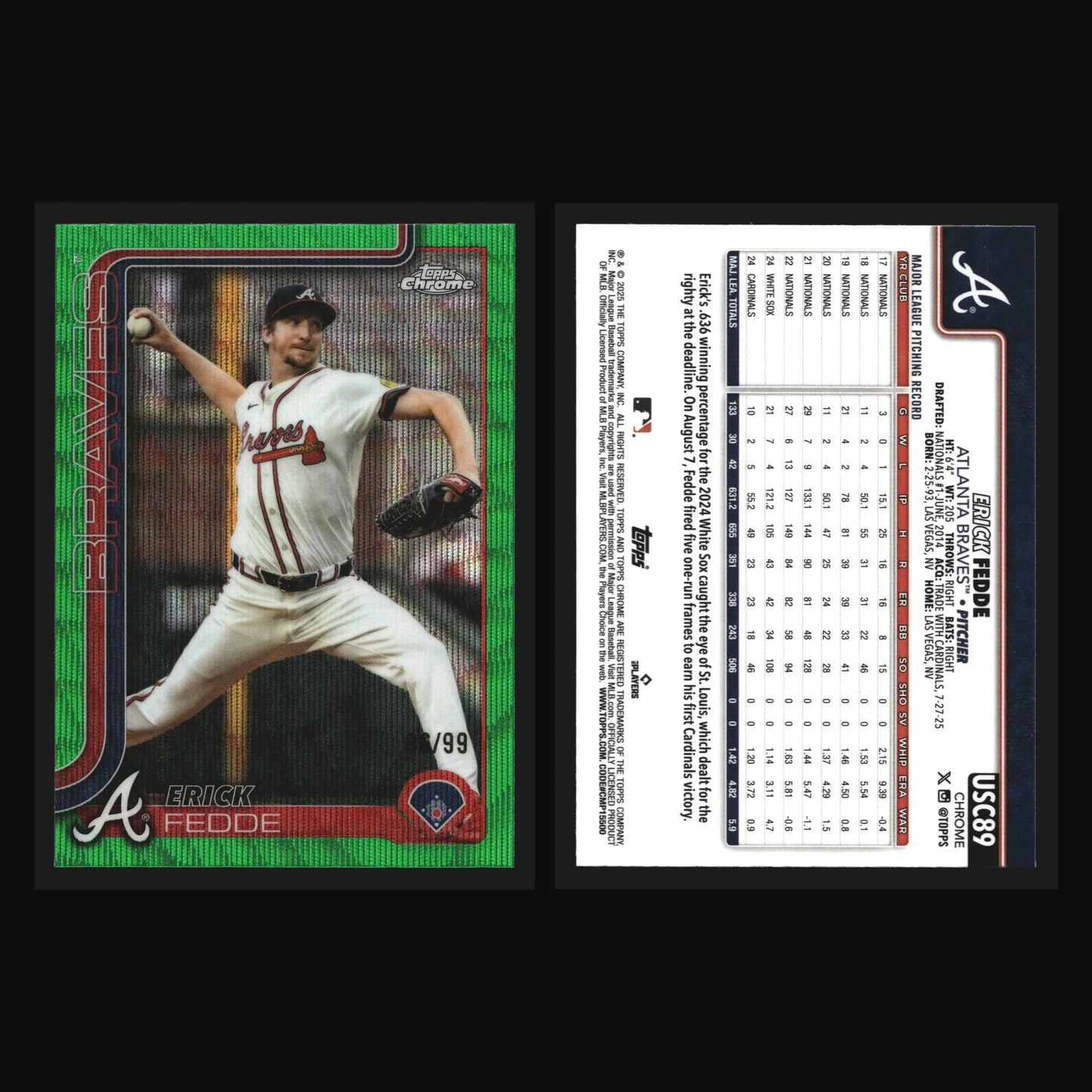 2025 Topps Chrome Update Erick Fedde #USC89 Green Wave Refractor /99 Braves