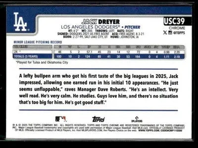 2025 Topps Chrome Update Jack Dreyer #USC39 RC Los Angeles Dodgers