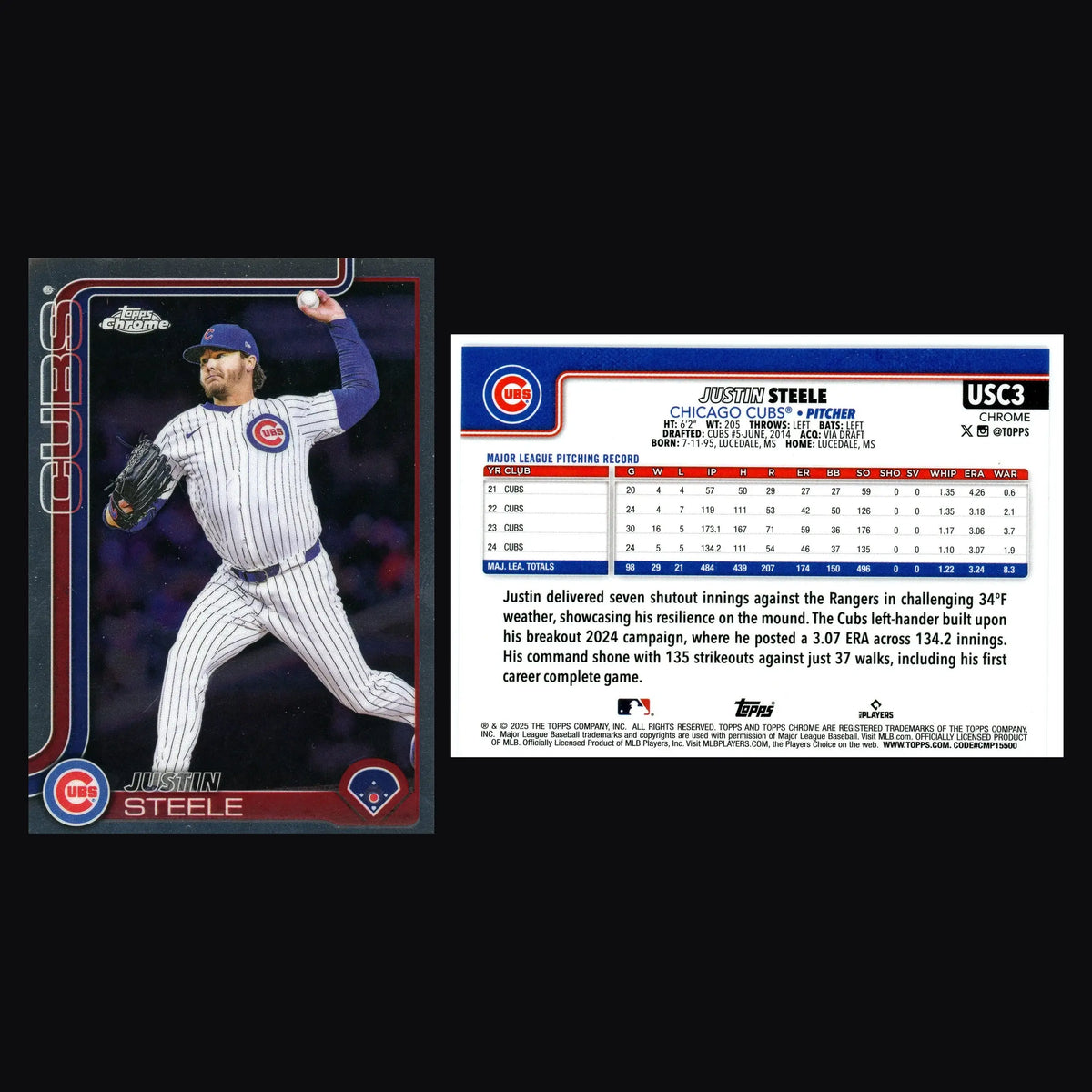 2025 Topps Chrome Update Justin Steele #USC3 Chicago Cubs - Baseball Card Single