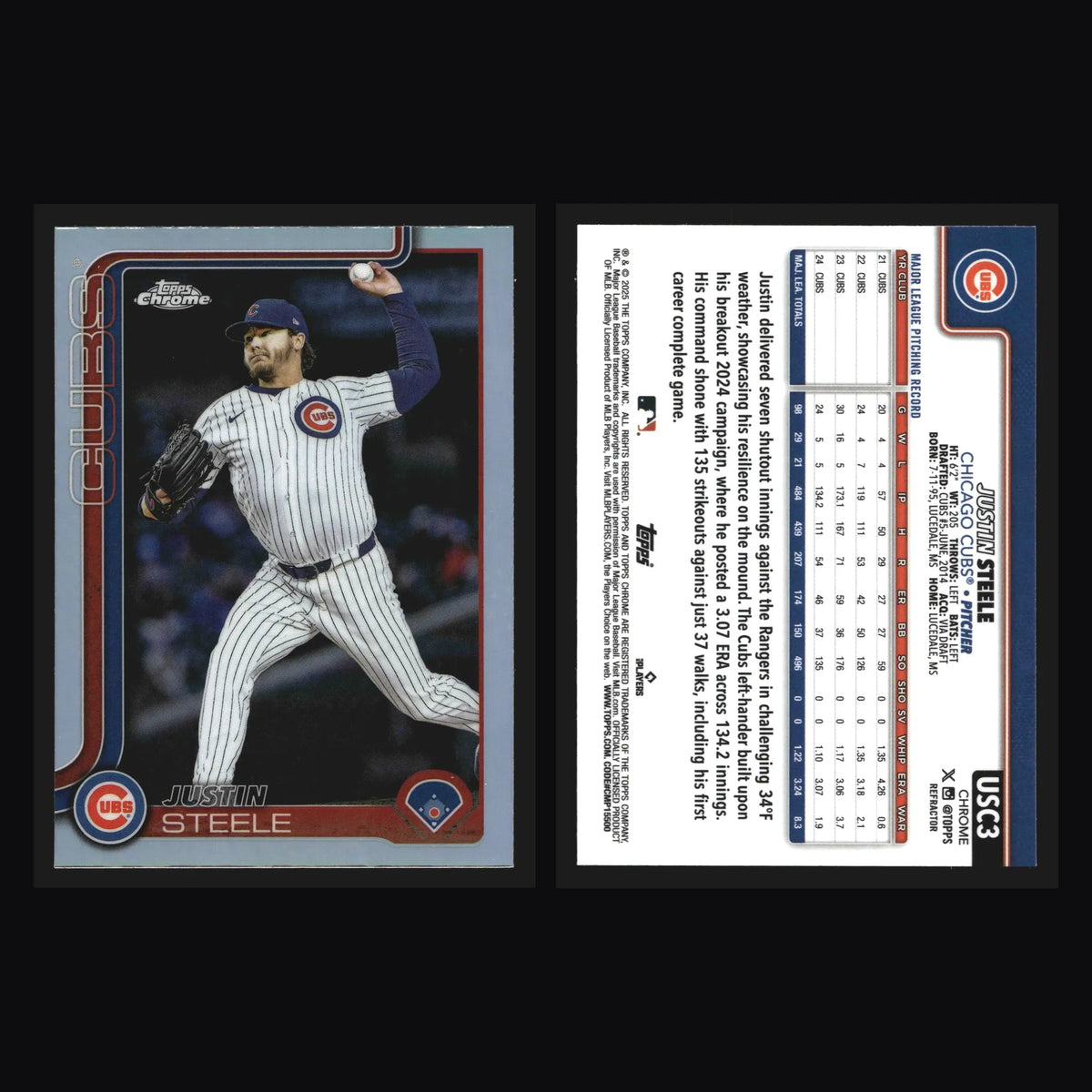 2025 Topps Chrome Update Justin Steele #USC3 Refractor Chicago Cubs - Baseball Card Single