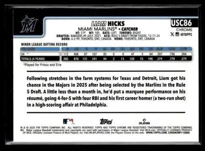 2025 Topps Chrome Update Liam Hicks #USC86 RC Miami Marlins