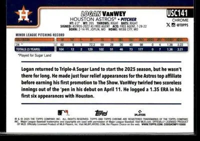 2025 Topps Chrome Update Logan VanWey #USC141 RC Houston Astros