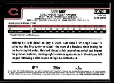 2025 Topps Chrome Update Luis Mey #USC140 RC Cincinnati Reds