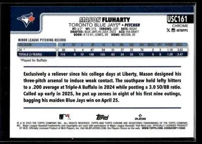 2025 Topps Chrome Update Mason Fluharty #USC161 RC Toronto Blue Jays