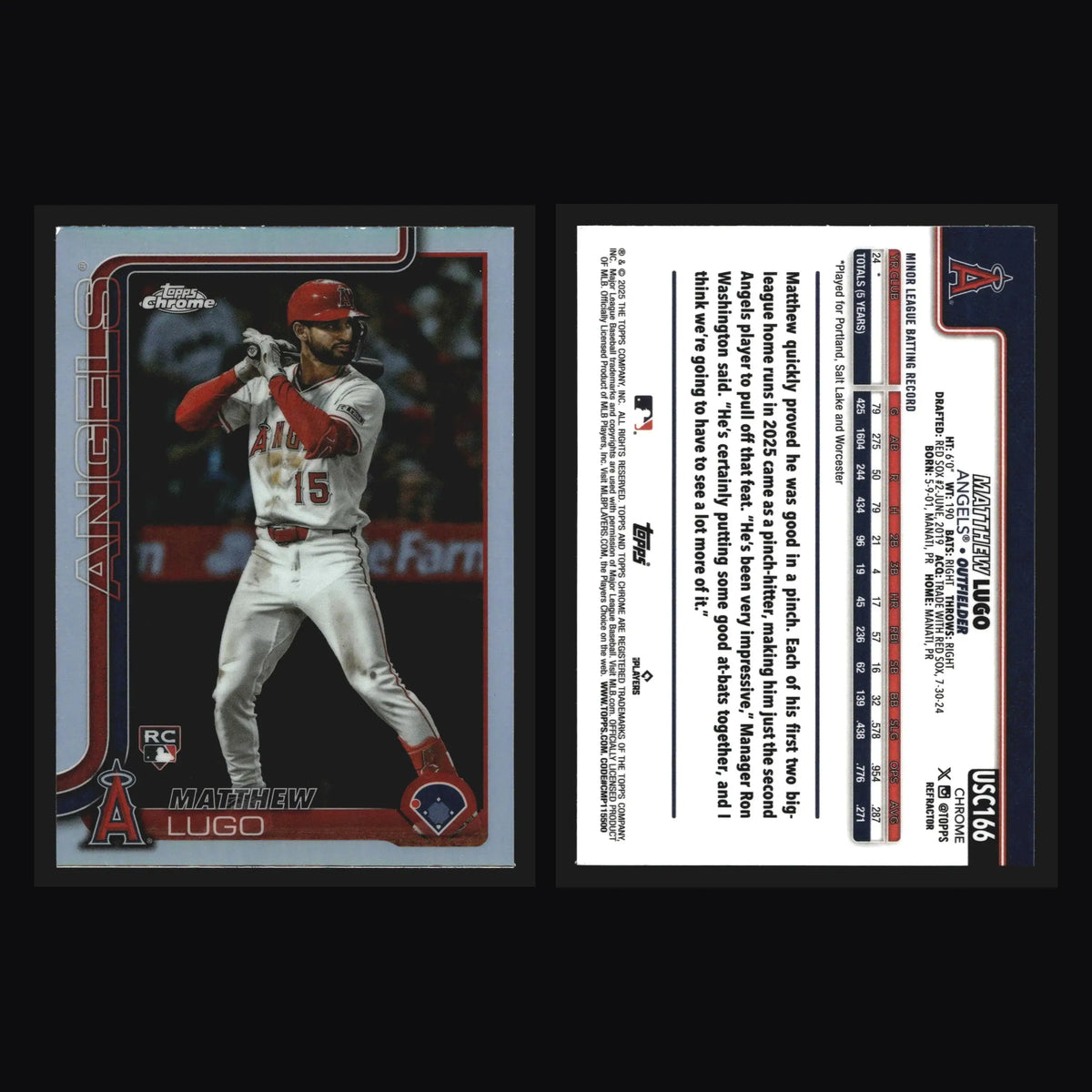2025 Topps Chrome Update Matthew Lugo #USC166 Refractor Angels RC - Baseball Card Single