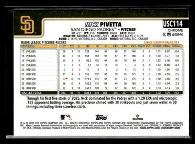 2025 Topps Chrome Update Nick Pivetta #USC114 RayWave Refractor San Diego Padres