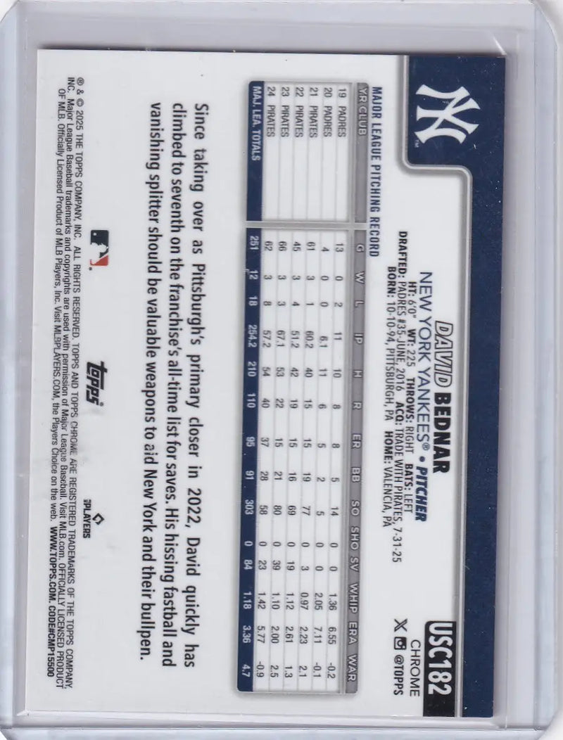 2025 Topps Chrome Update Orange Wave 2/25 #USC182 David Bednar - Yankees - Baseball Card Single