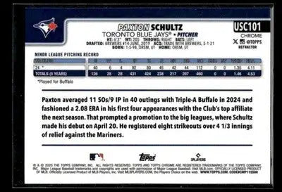 2025 Topps Chrome Update Paxton Schultz #USC101 Refractors RC Toronto Blue Jays