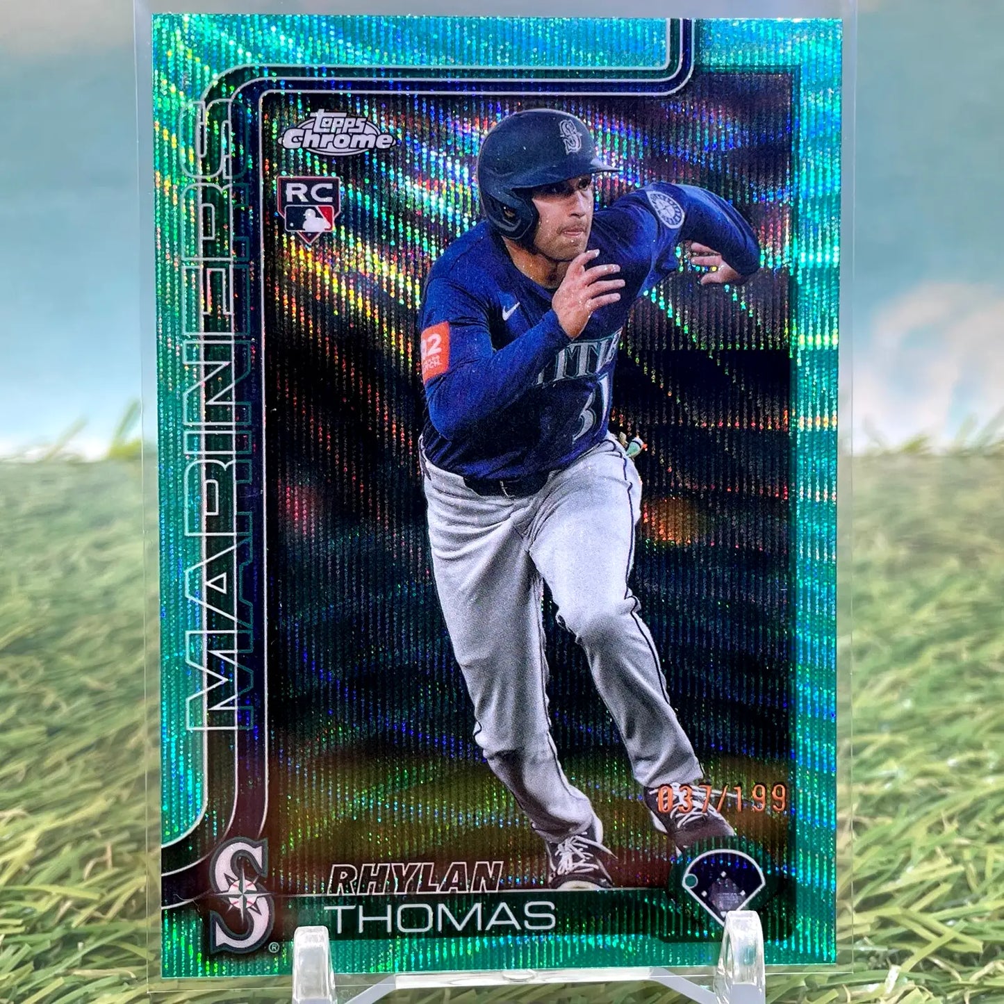 2025 Topps Chrome Update Rhylan Thomas RC Aqua Wave #d/199 - Baseball Card Single