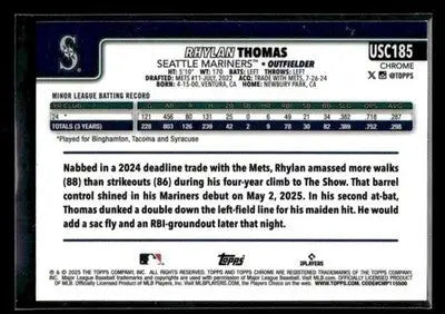 2025 Topps Chrome Update Rhylan Thomas #USC185 X-Fractors RC Seattle Mariners