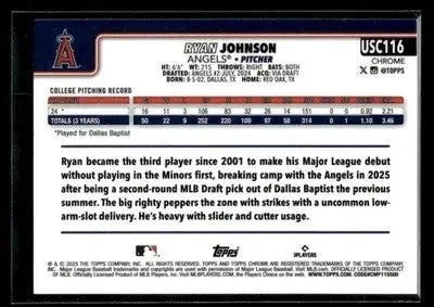 2025 Topps Chrome Update Ryan Johnson #USC116 RC Los Angeles Angels