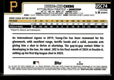 2025 Topps Chrome Update Tsung-Che Cheng #USC74 RC Pittsburgh Pirates