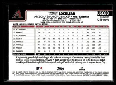 2025 Topps Chrome Update Tyler Locklear #USC80 RC Arizona Diamondbacks
