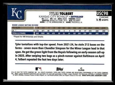 2025 Topps Chrome Update Tyler Tolbert #USC98 X-Fractors RC Kansas City Royals