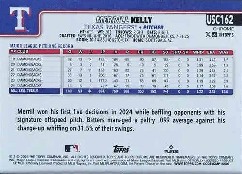 2025 Topps Chrome Update #USC162 Merrill Kelly NM-MT Rangers ID:81687 - Baseball Card Single