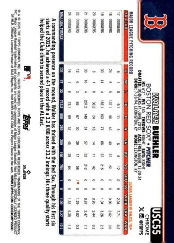 2025 Topps Chrome Update #USC55 Walker Buehler NM-MT Red Sox ID:81676 - Baseball Card Single