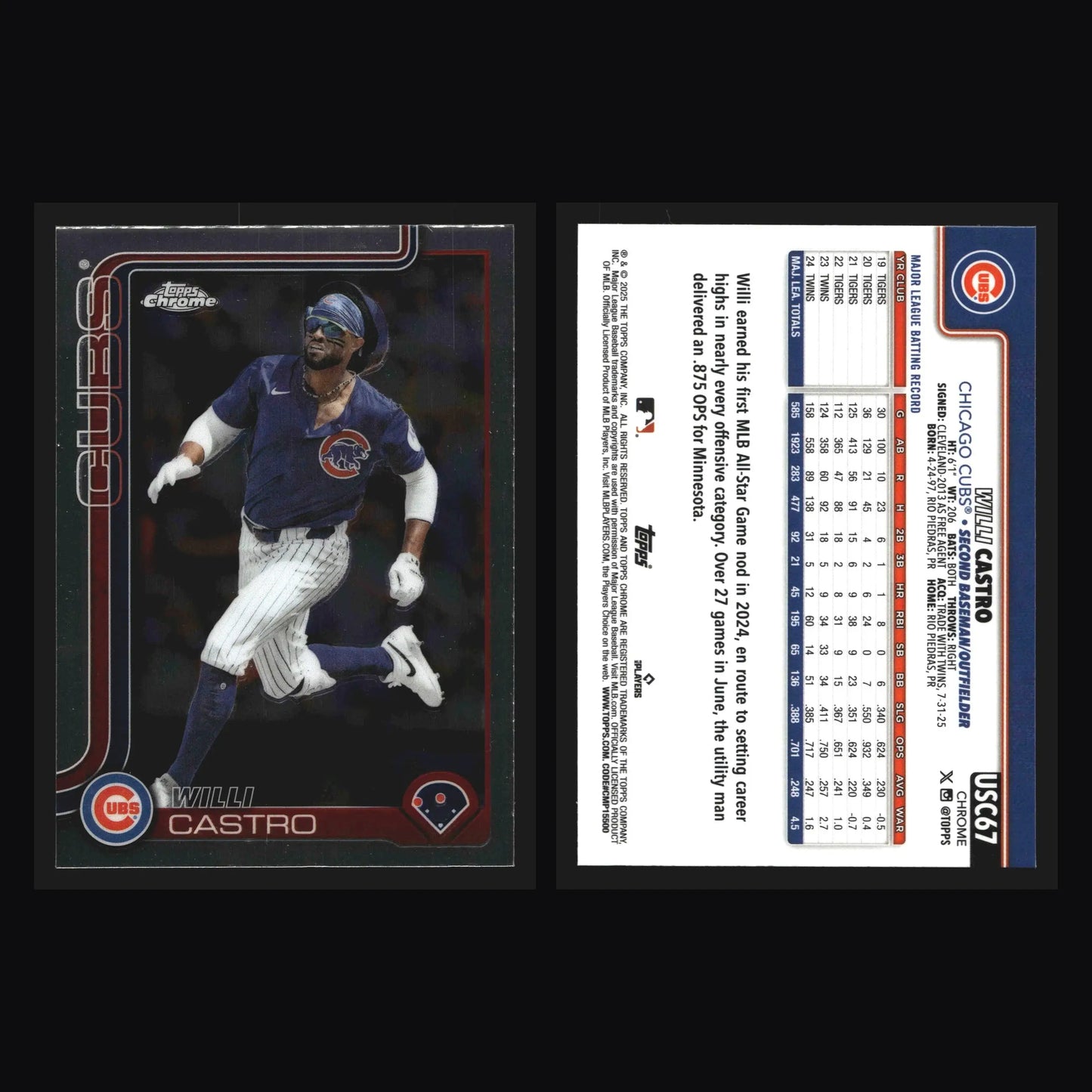 2025 Topps Chrome Update #USC67 Willi Castro Chicago Cubs - Baseball Card Single