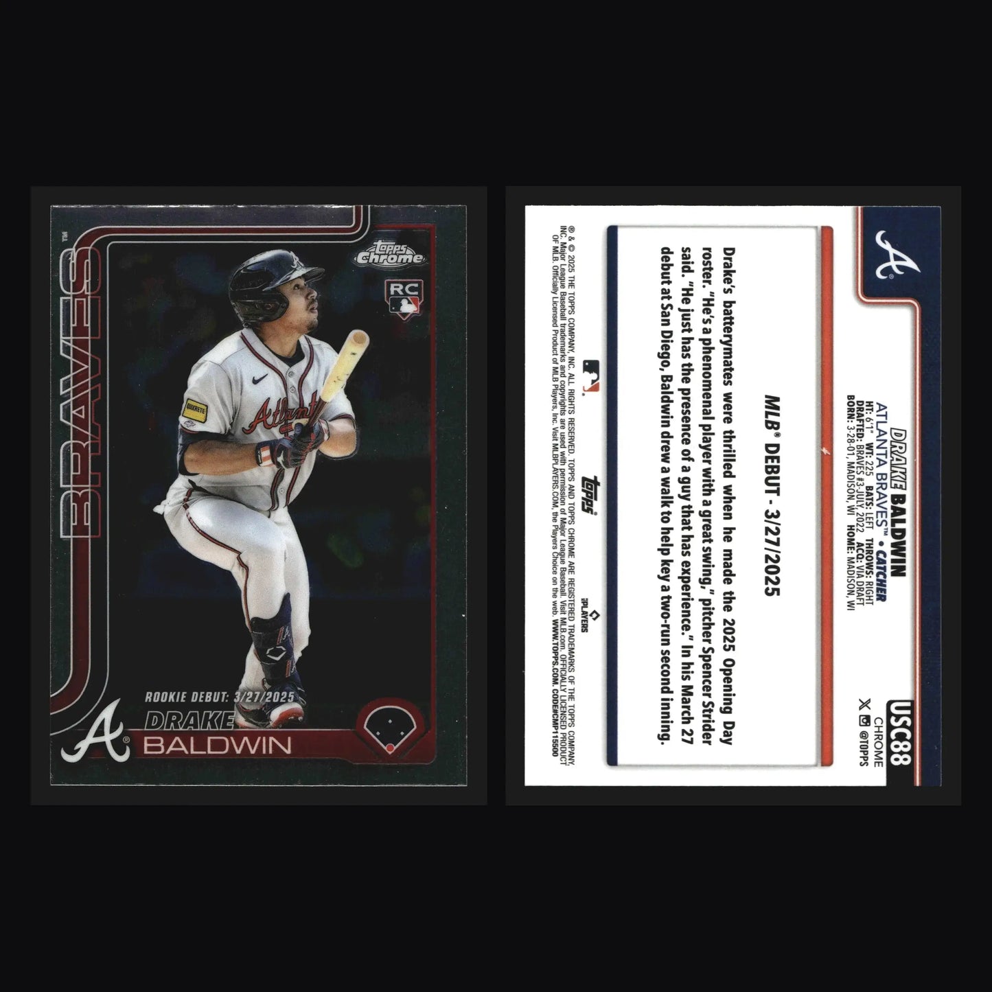2025 Topps Chrome Update #USC88 Drake Baldwin Braves RC Rookie Debut