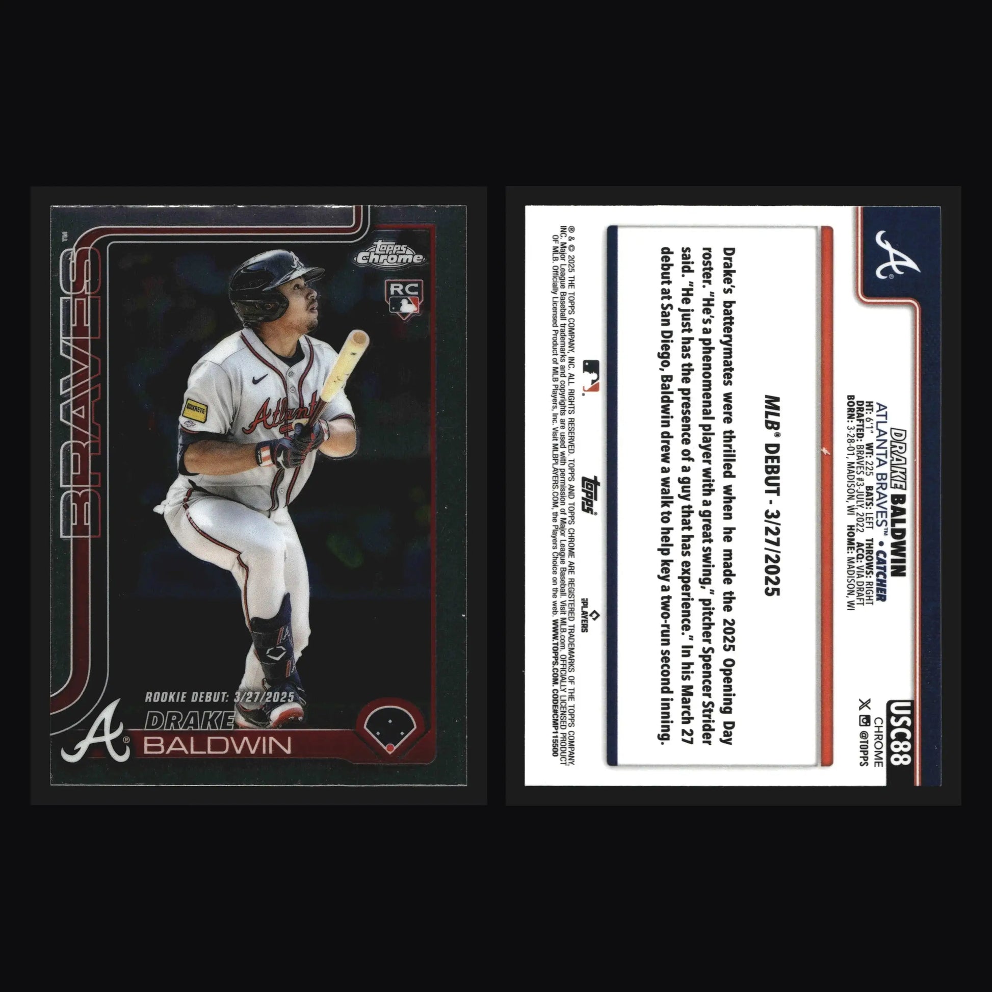 2025 Topps Chrome Update #USC88 Drake Baldwin Braves RC Rookie Debut