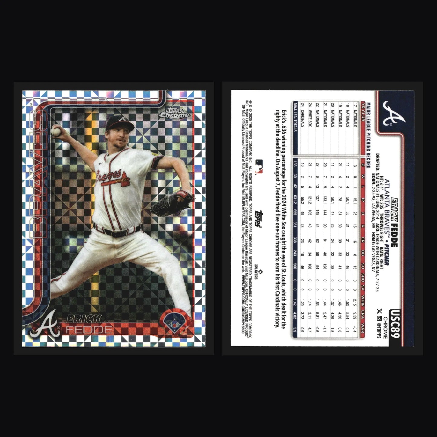 2025 Topps Chrome Update #USC89 Erick Fedde X-Fractor Atlanta Braves