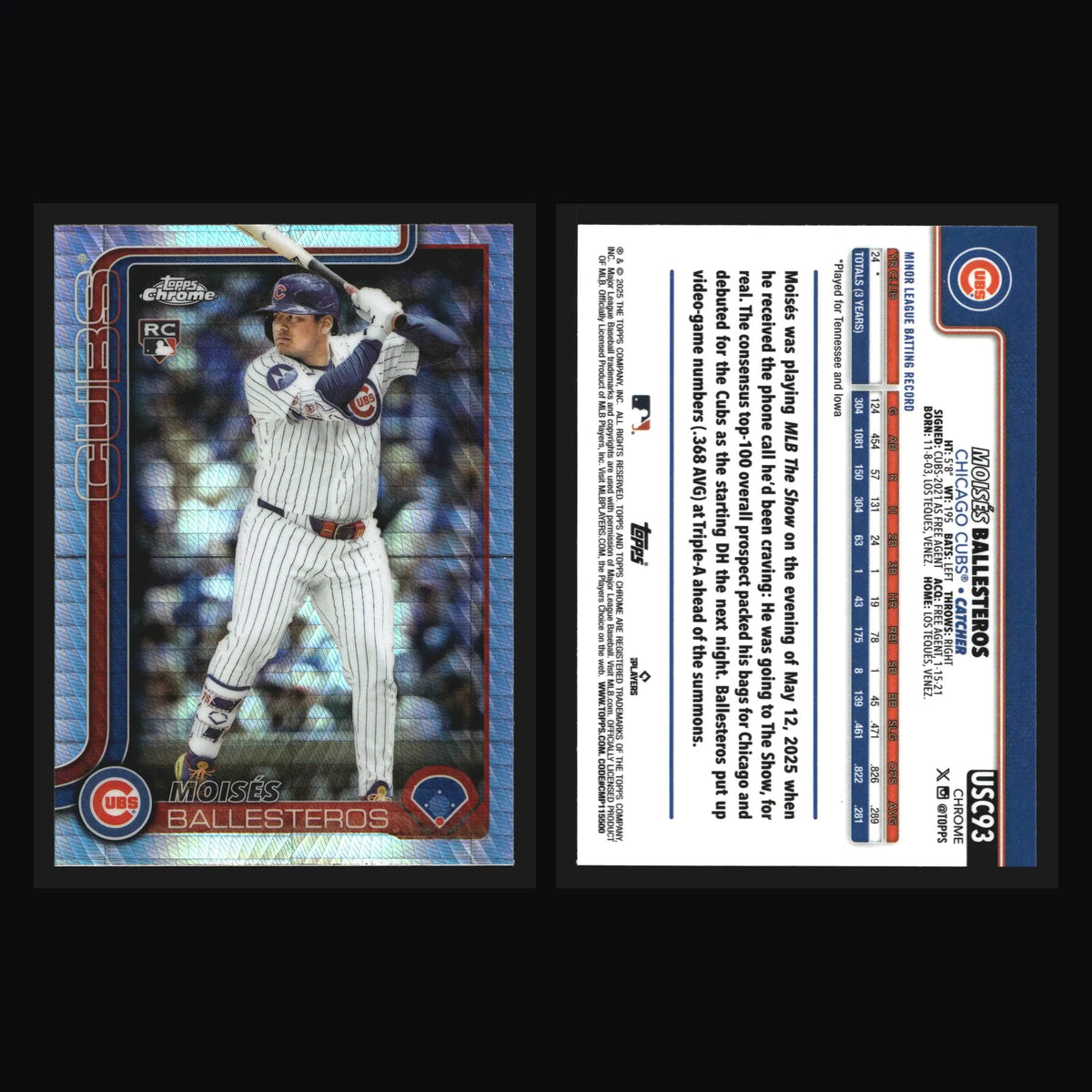 2025 Topps Chrome Update #USC93 Moises Ballesteros Prism Refractor RC - Baseball Card Single