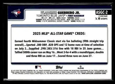 2025 Topps Chrome Update Vladimir Guerrero Jr. #ASGC-2 2025 AS Game Blue Jays