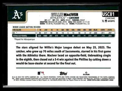 2025 Topps Chrome Update Willie MacIver #USC81 RC Athletics