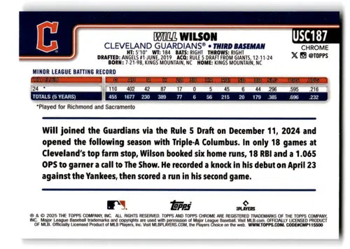 2025 Topps Chrome Update X-Fractor #USC187 Will Wilson NM-MT RC Rookie ID:81700 - Baseball Card Single