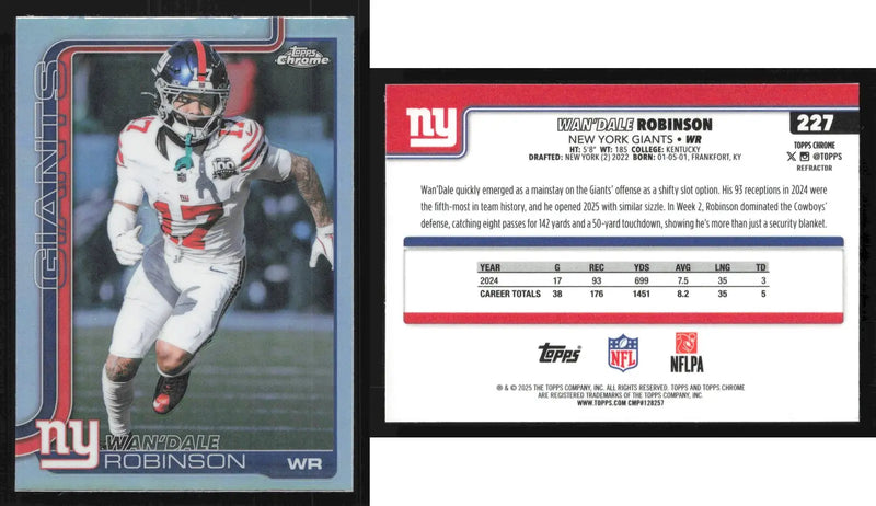 2025 Topps Chrome WAN’DALE ROBINSON #227 Refractor New York Giants - Football Card Single