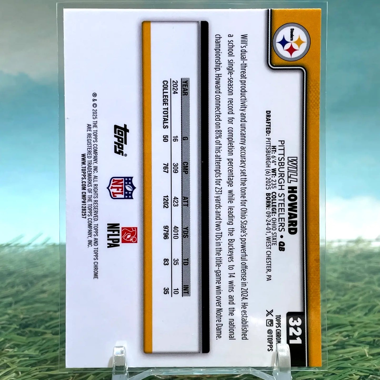 2025 Topps Chrome Will Howard Rookie (RC) X-Fractor Steelers - Football Card Single