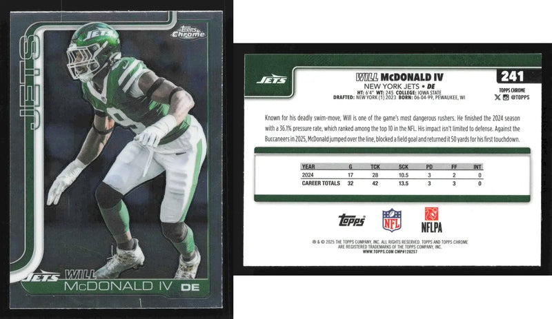 2025 Topps Chrome WILL MCDONALD IV #241 New York Jets - Football Card Single